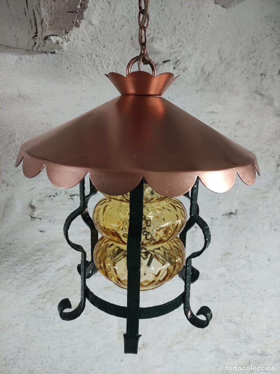 Vintage: L&aacute;mpara techo forja y cristal - Foto 3