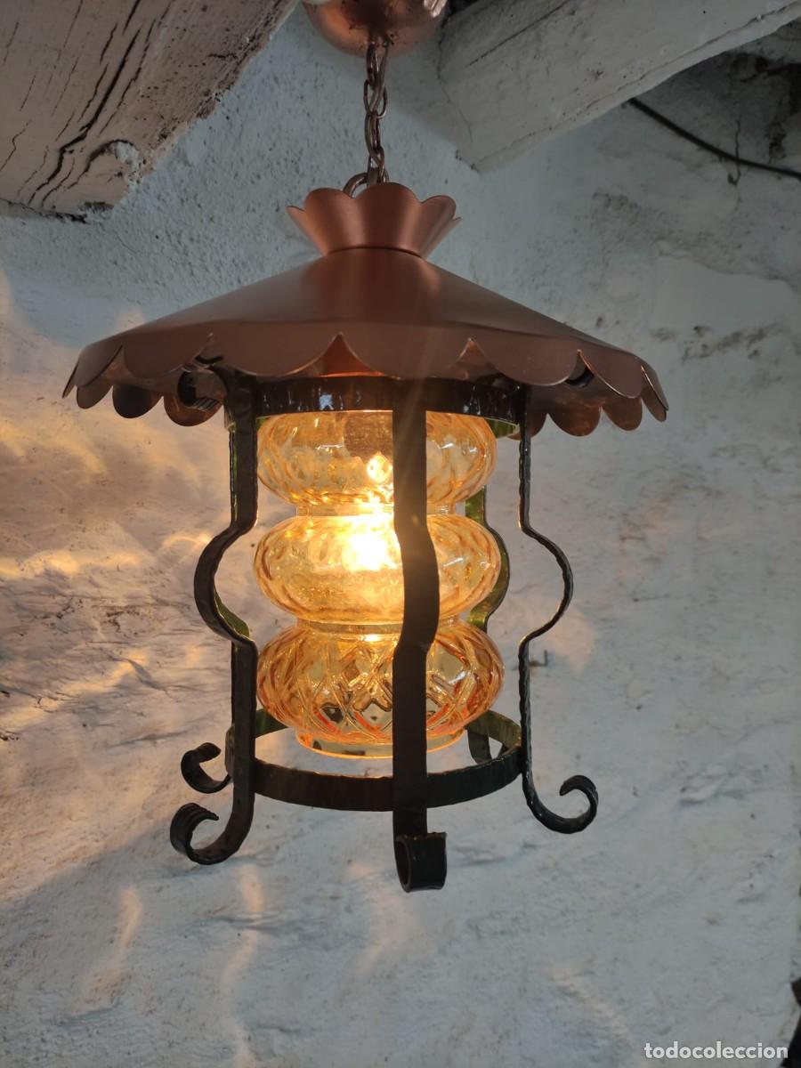 Vintage: L&aacute;mpara techo forja y cristal - Foto 4
