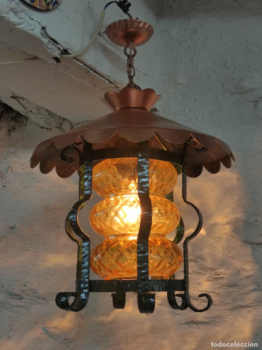 Vintage: L&aacute;mpara techo forja y cristal - Foto 9