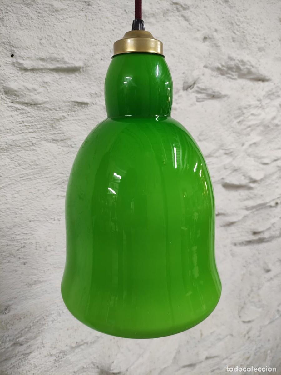 Vintage: L&aacute;mpara techo cristal opalina verde - Foto 5