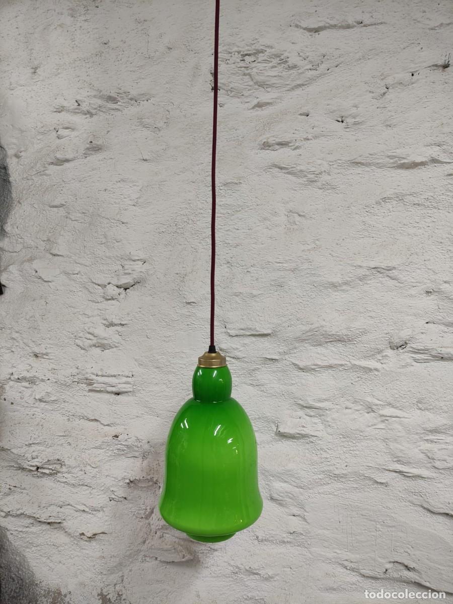 Vintage: L&aacute;mpara techo cristal opalina verde - Foto 7