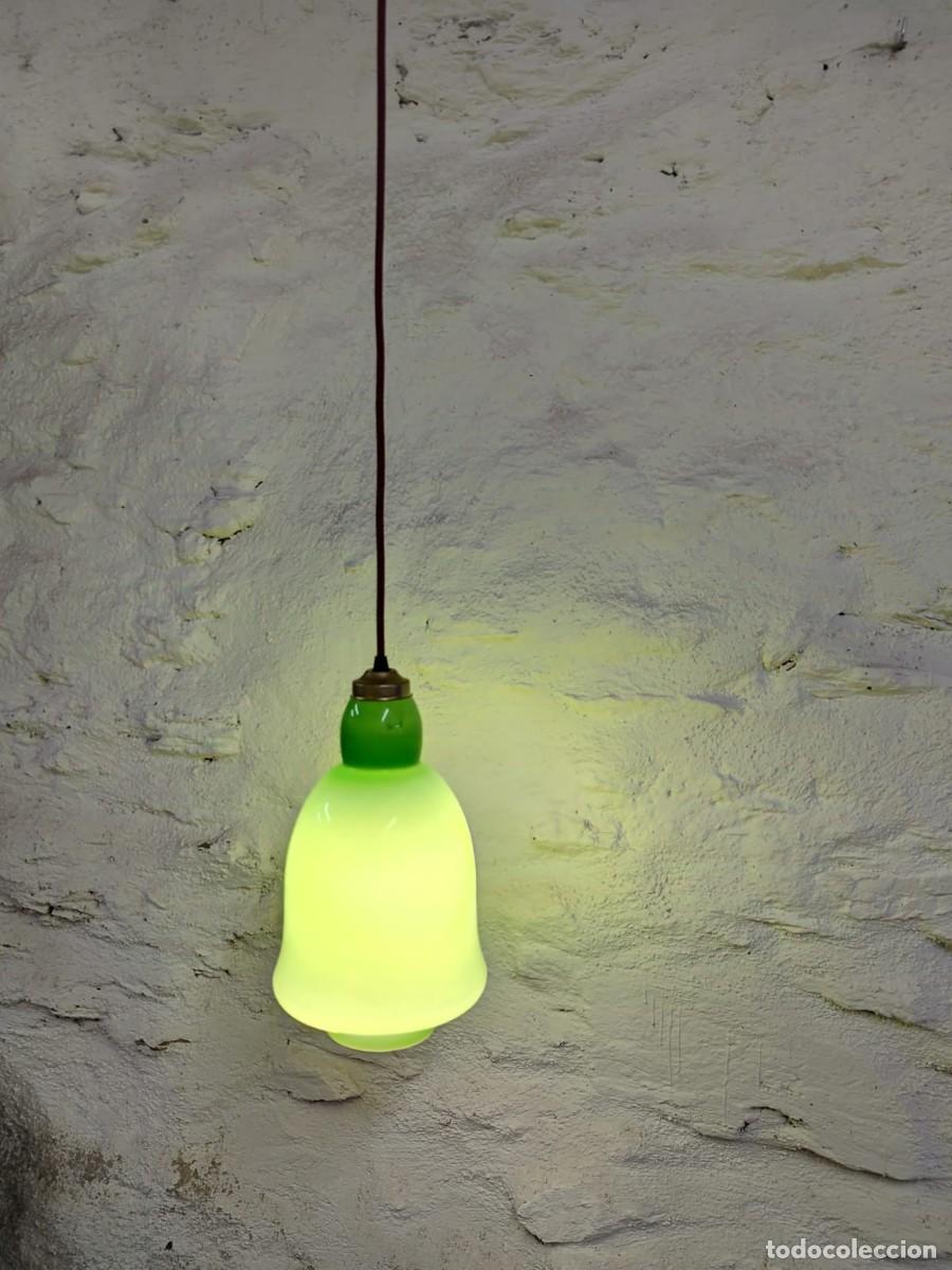 Vintage: L&aacute;mpara techo cristal opalina verde - Foto 8