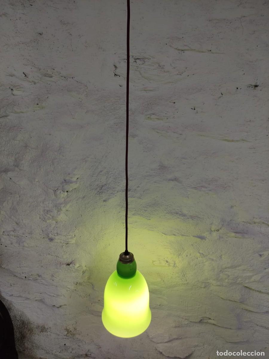 Vintage: L&aacute;mpara techo cristal opalina verde - Foto 10