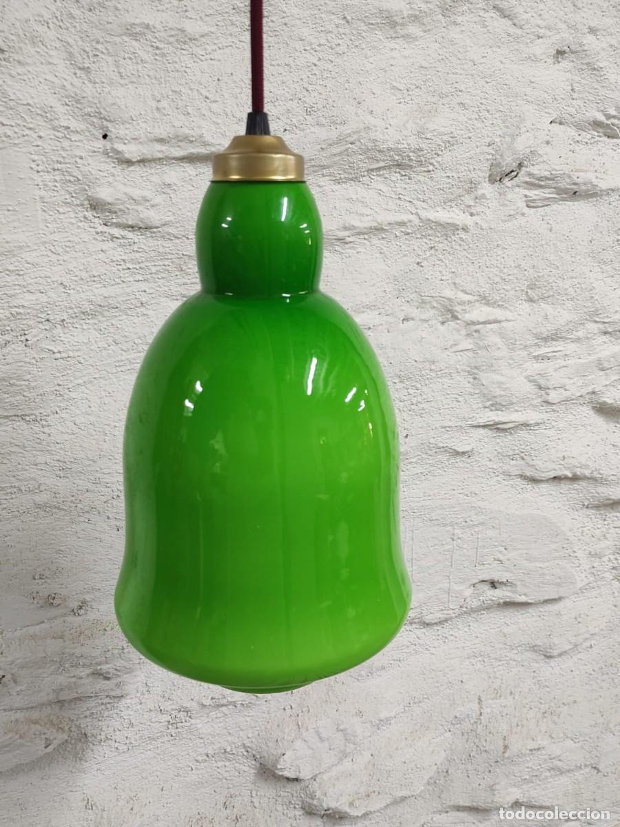 Vintage: L&aacute;mpara techo cristal opalina verde - Foto 11