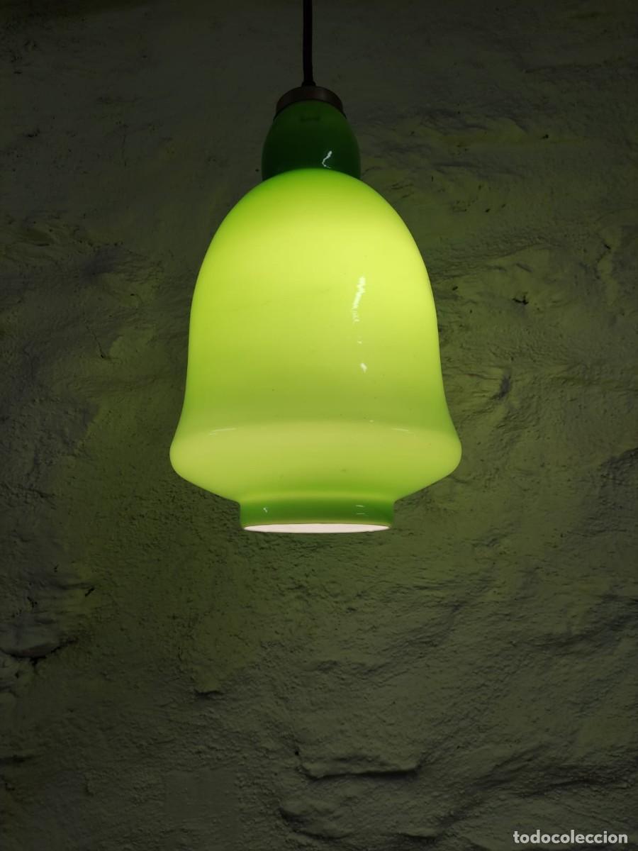 Vintage: L&aacute;mpara techo cristal opalina verde - Foto 12