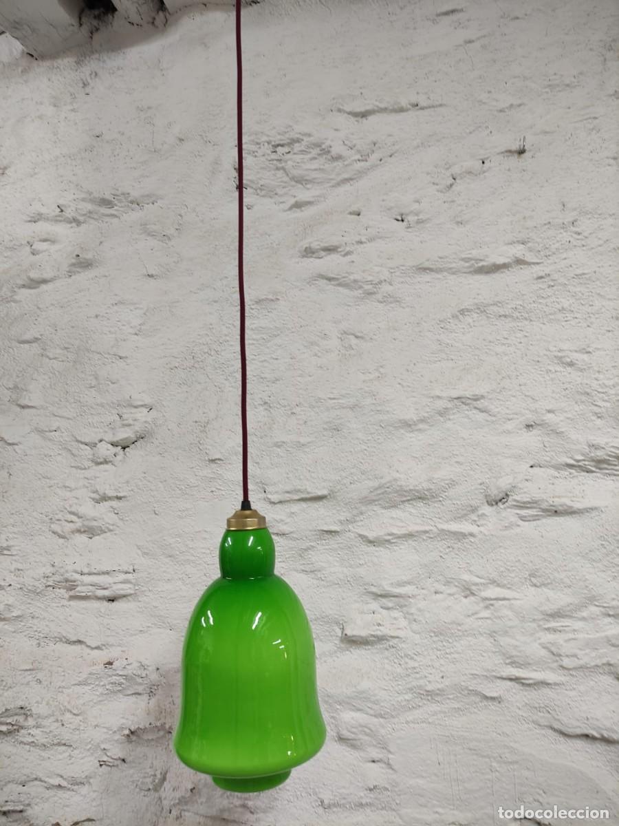 Vintage: L&aacute;mpara techo cristal opalina verde - Foto 13