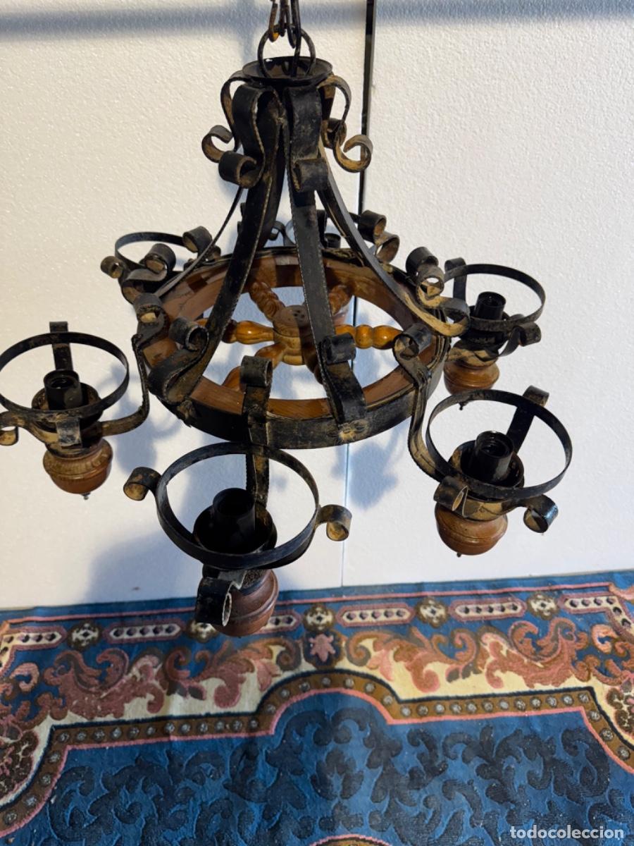 Vintage: LAMPARA DE TECHO EN FORJA Y MADERA - Foto 4