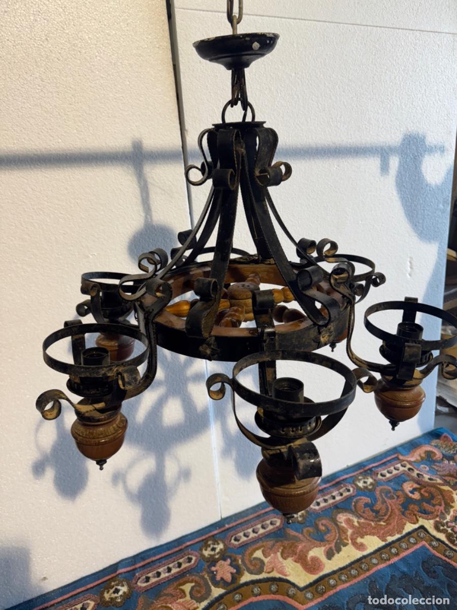 Vintage: LAMPARA DE TECHO EN FORJA Y MADERA - Foto 5