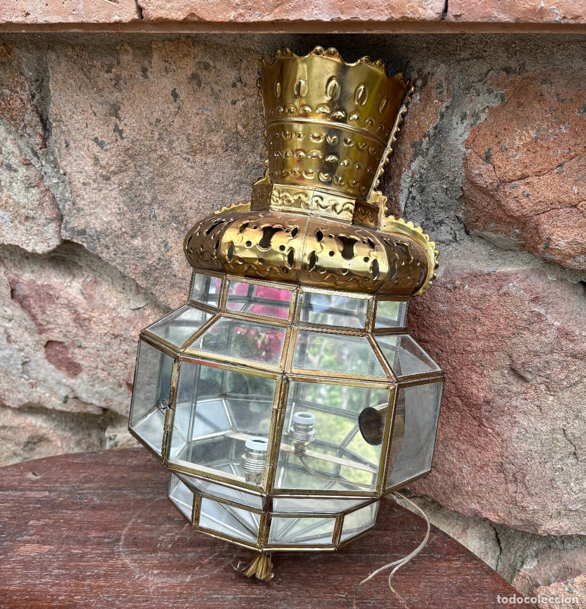 Vintage: L&aacute;mpara &aacute;rabe en cristal y lat&oacute;n hecha a mano - Foto 1