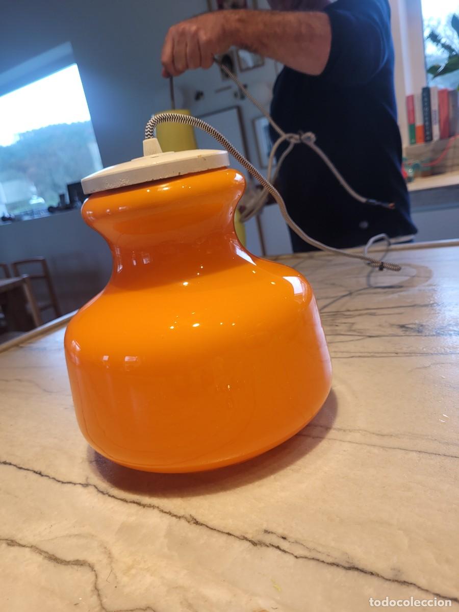 Vintage: L&aacute;mpara Techo Opalina Cristal Naranja Soporte Blanco - Foto 2