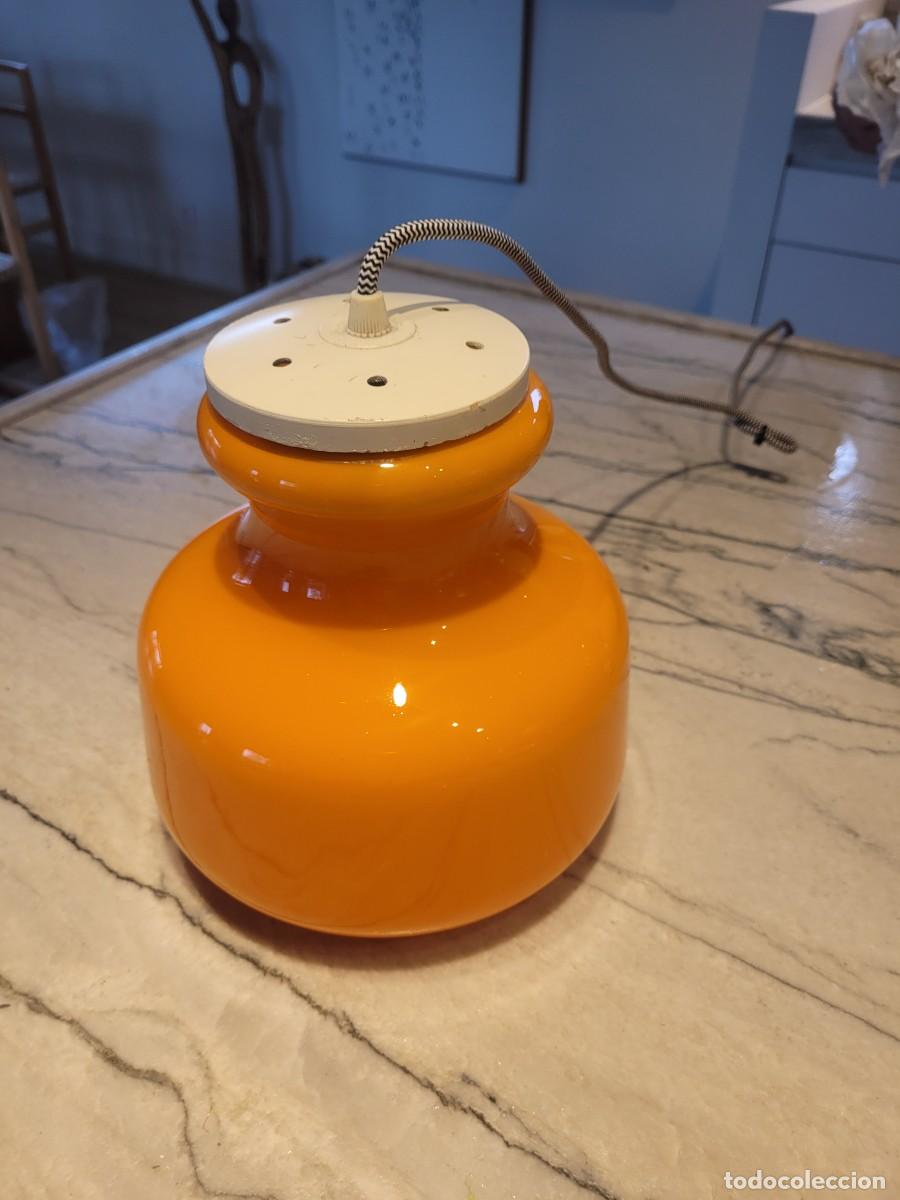 Vintage: L&aacute;mpara Techo Opalina Cristal Naranja Soporte Blanco - Foto 3