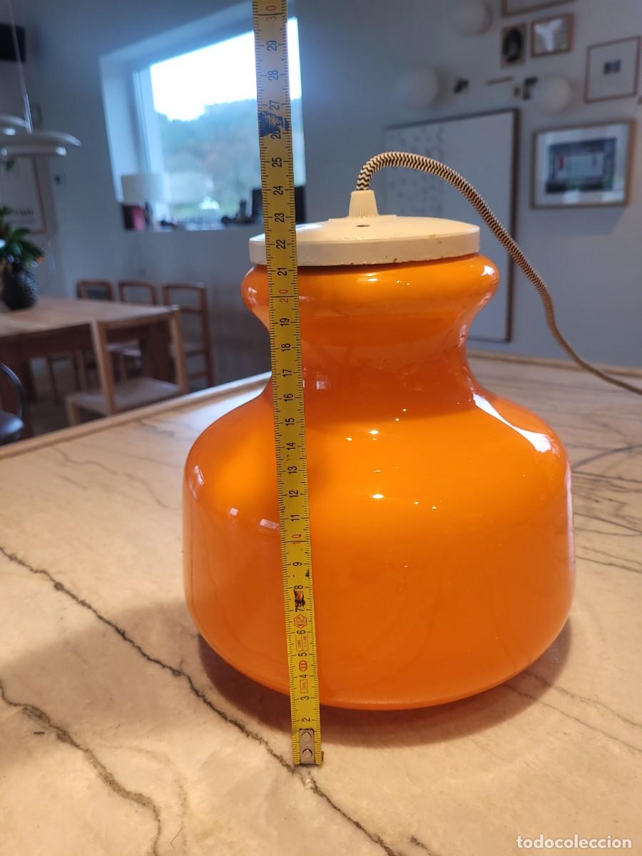 Vintage: L&aacute;mpara Techo Opalina Cristal Naranja Soporte Blanco - Foto 4
