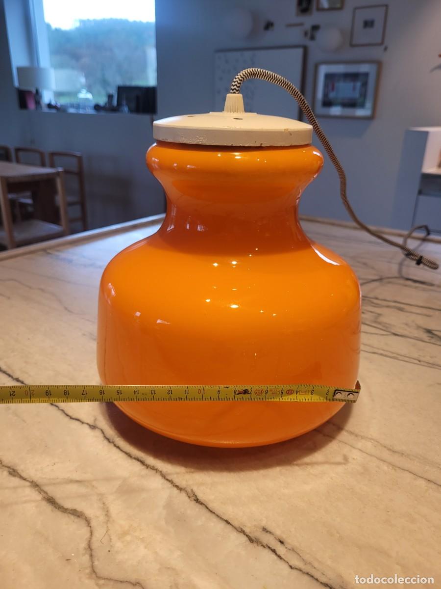 Vintage: L&aacute;mpara Techo Opalina Cristal Naranja Soporte Blanco - Foto 5