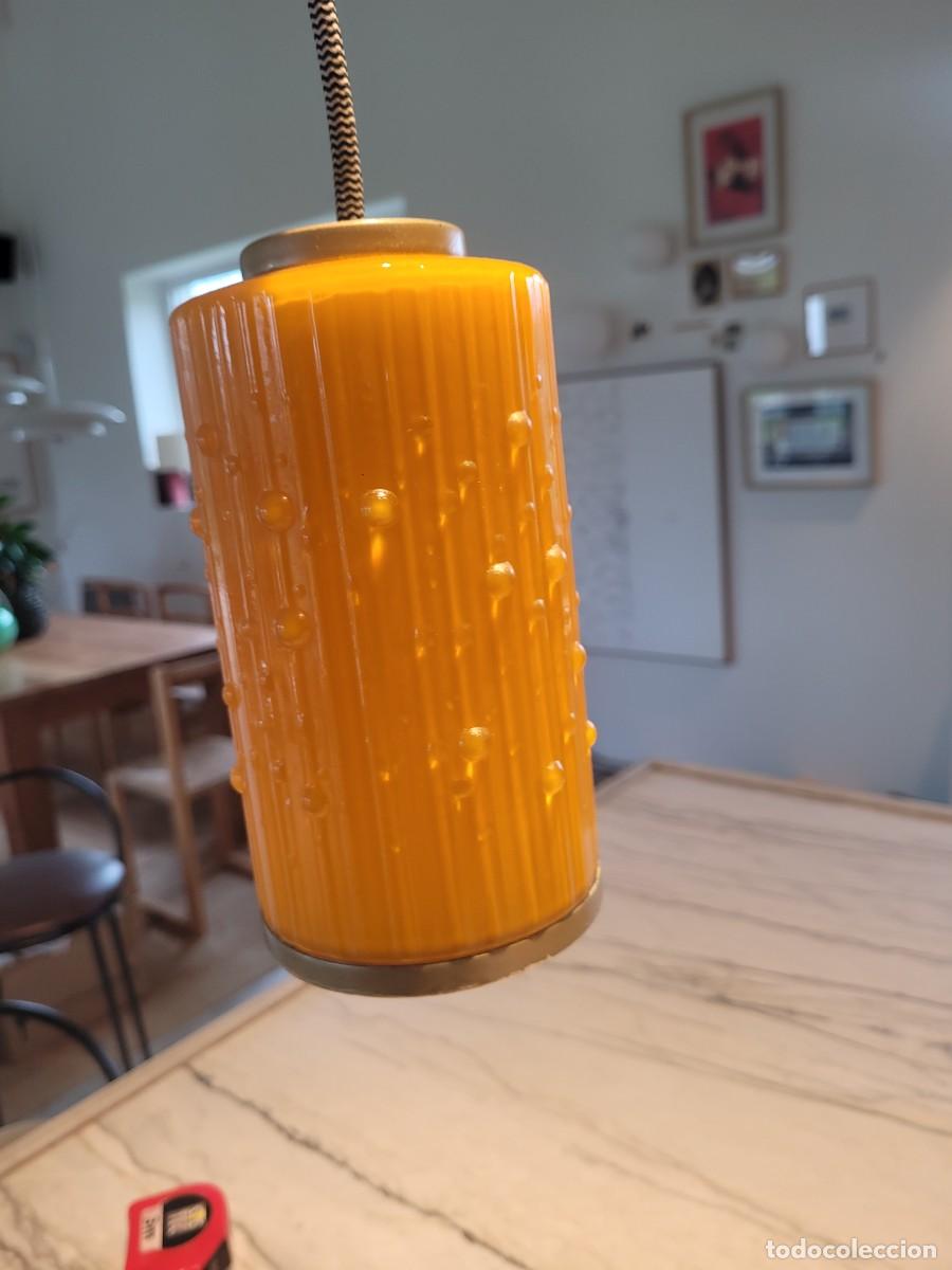 Vintage: L&aacute;mpara Techo Opalina Cristal Naranja cilindro - Foto 4