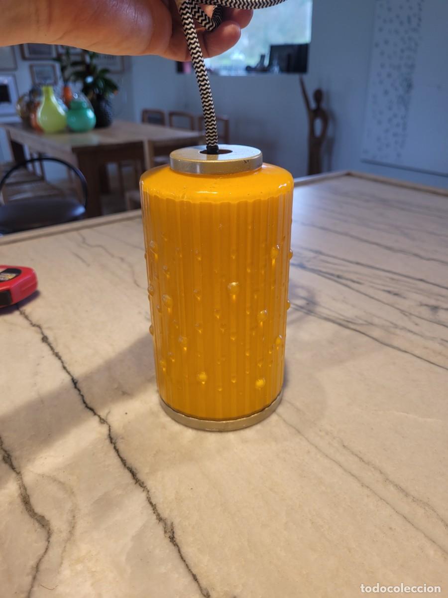 Vintage: L&aacute;mpara Techo Opalina Cristal Naranja cilindro - Foto 5
