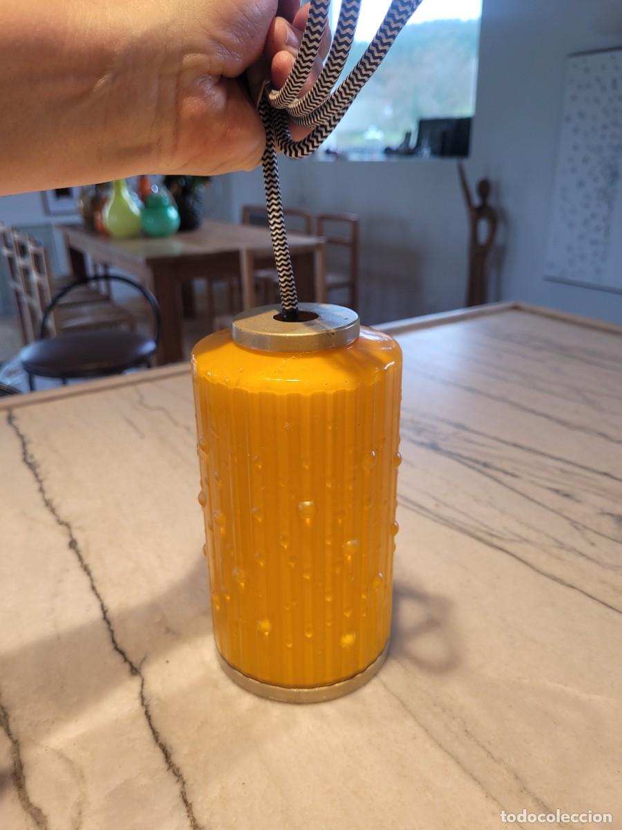 Vintage: L&aacute;mpara Techo Opalina Cristal Naranja cilindro - Foto 6