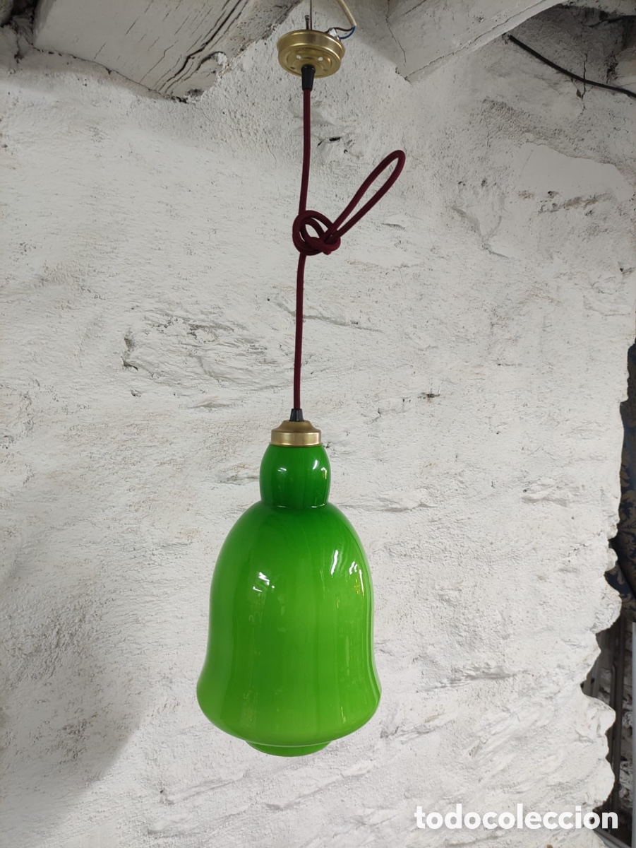 Vintage: L&aacute;mpara opalina verde - Foto 2