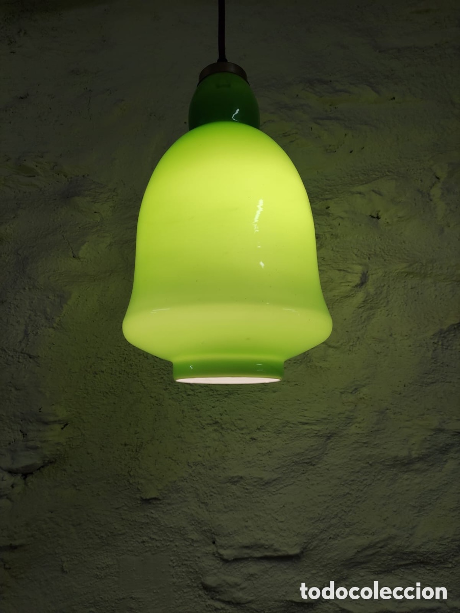 Vintage: L&aacute;mpara opalina verde - Foto 4