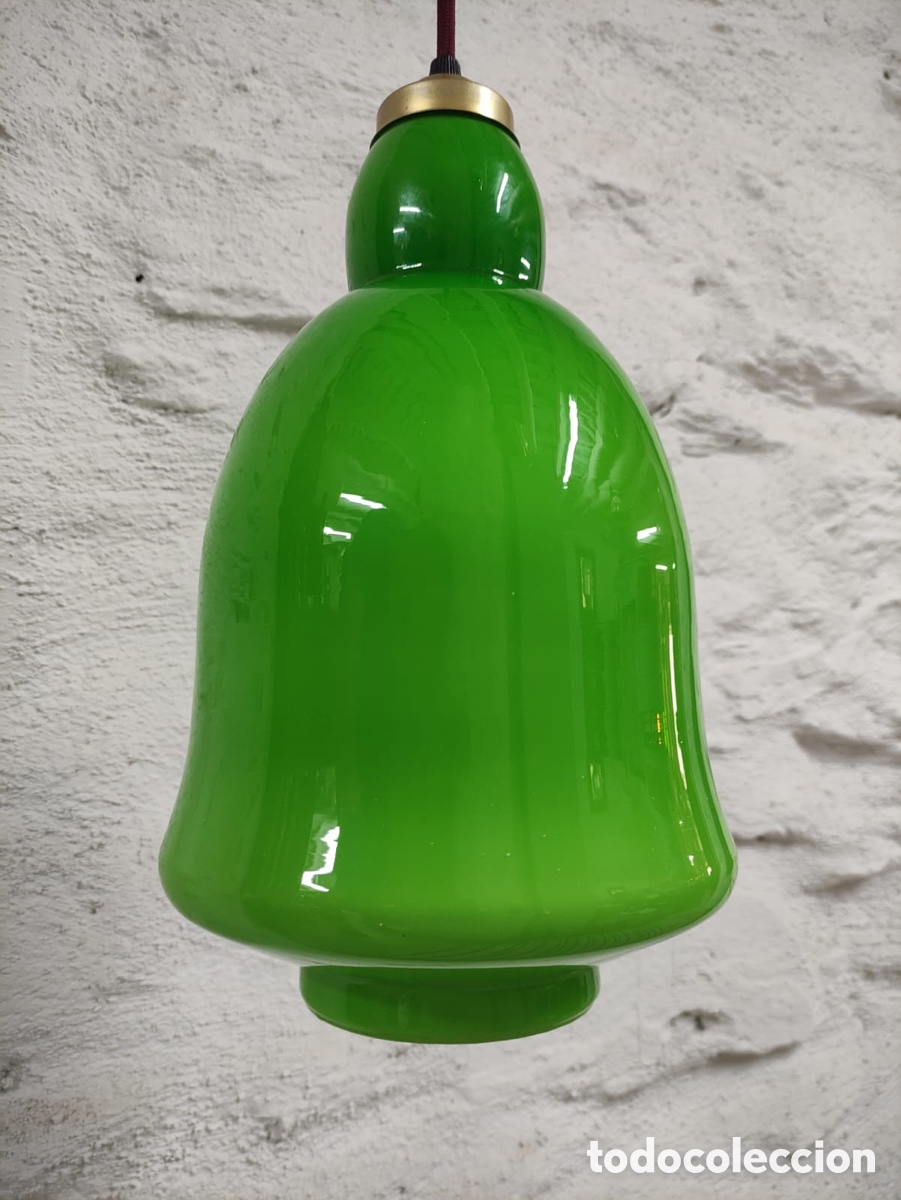 Vintage: L&aacute;mpara opalina verde - Foto 1
