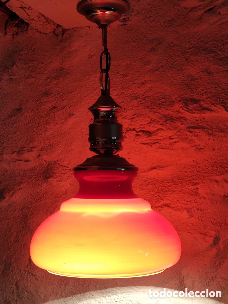 Vintage: L&aacute;mpara opalina color rojo - Foto 4