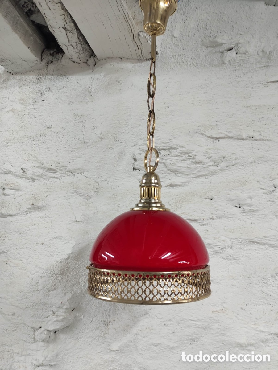 Vintage: L&aacute;mpara Opalina Roja - Foto 2