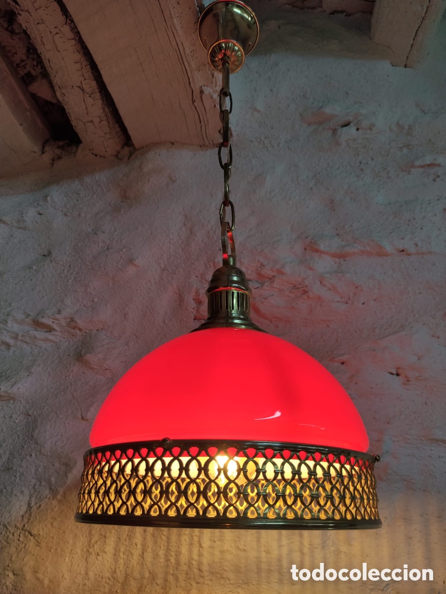 Vintage: L&aacute;mpara Opalina Roja - Foto 6