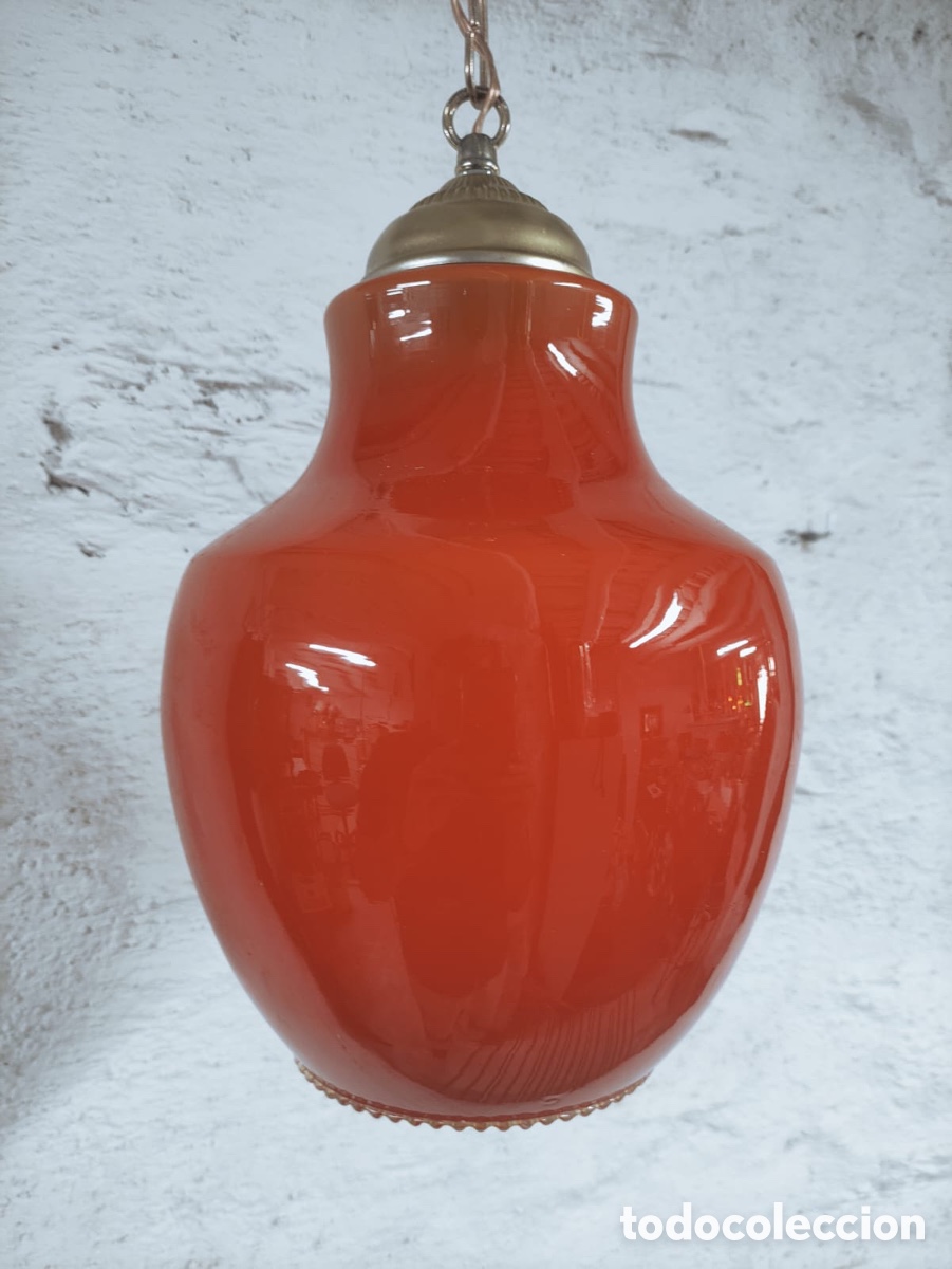 Vintage: L&aacute;mpara opalina roja. - Foto 5