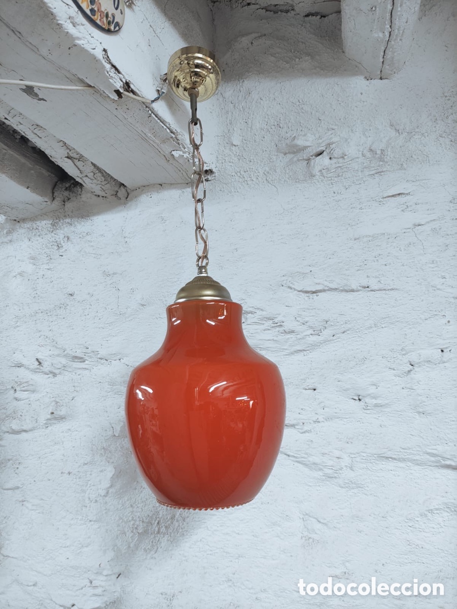 Vintage: L&aacute;mpara Opalina Roja - Foto 2