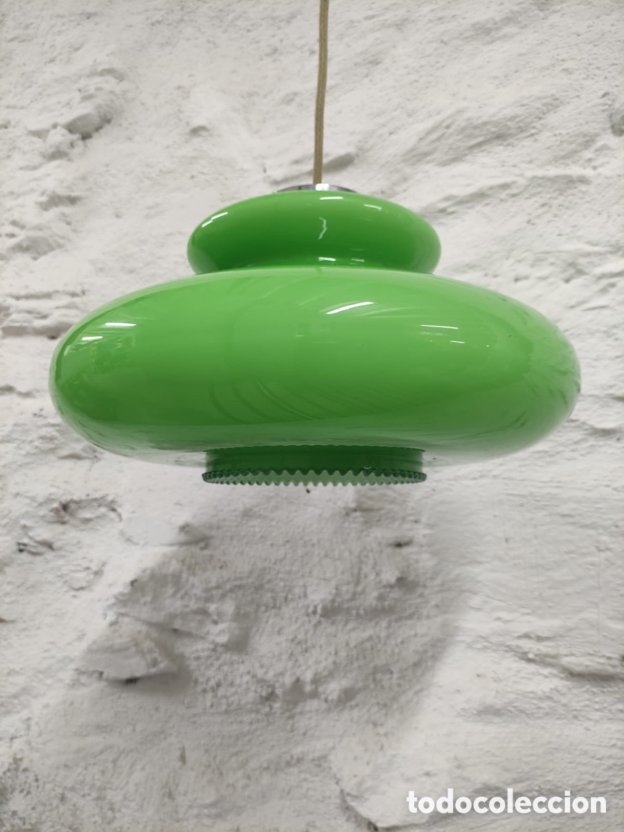 Vintage: L&aacute;mpara Opalina Verde - Foto 1