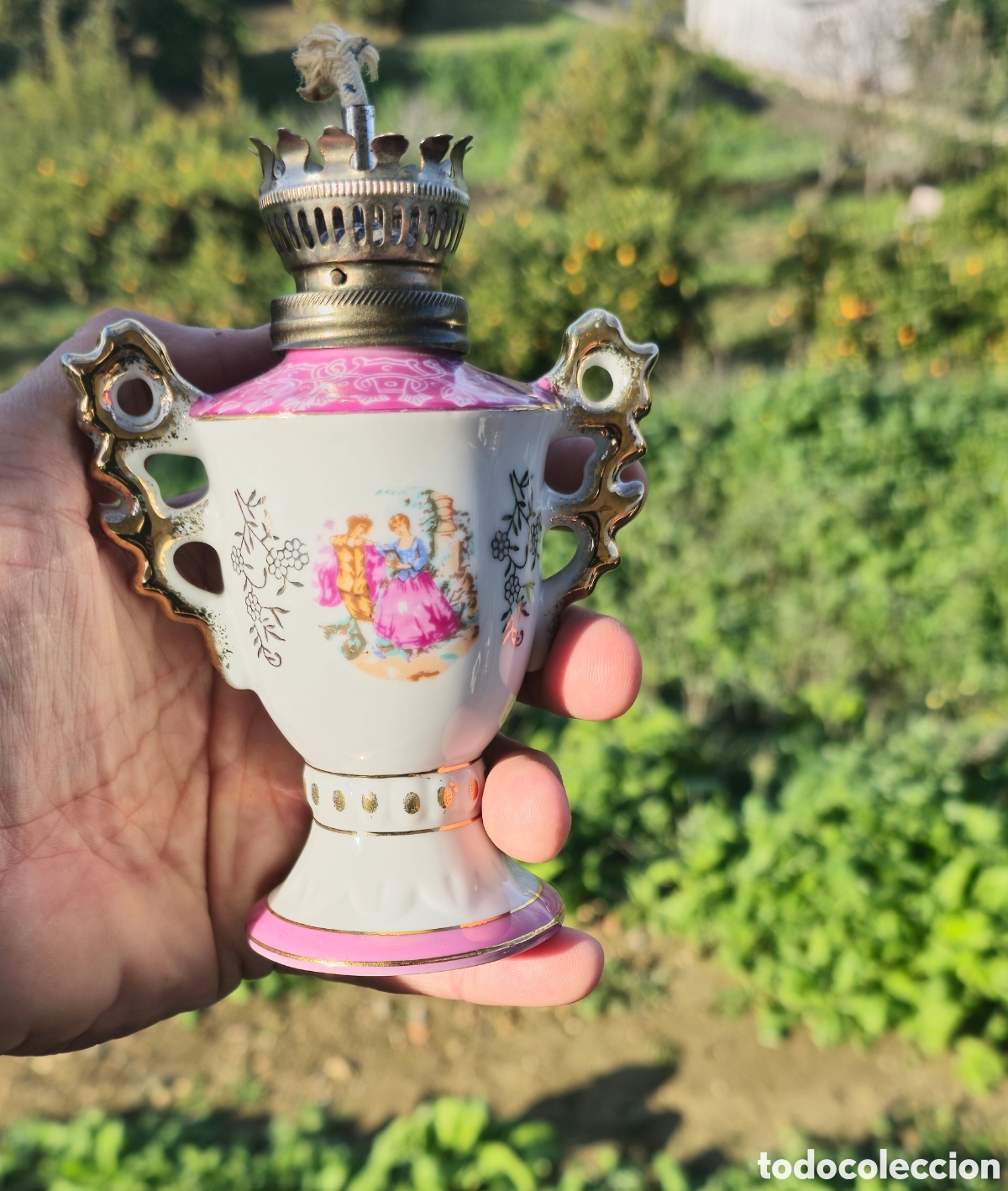 Vintage: Quinqu&eacute; de ceramica de aceite - Foto 6