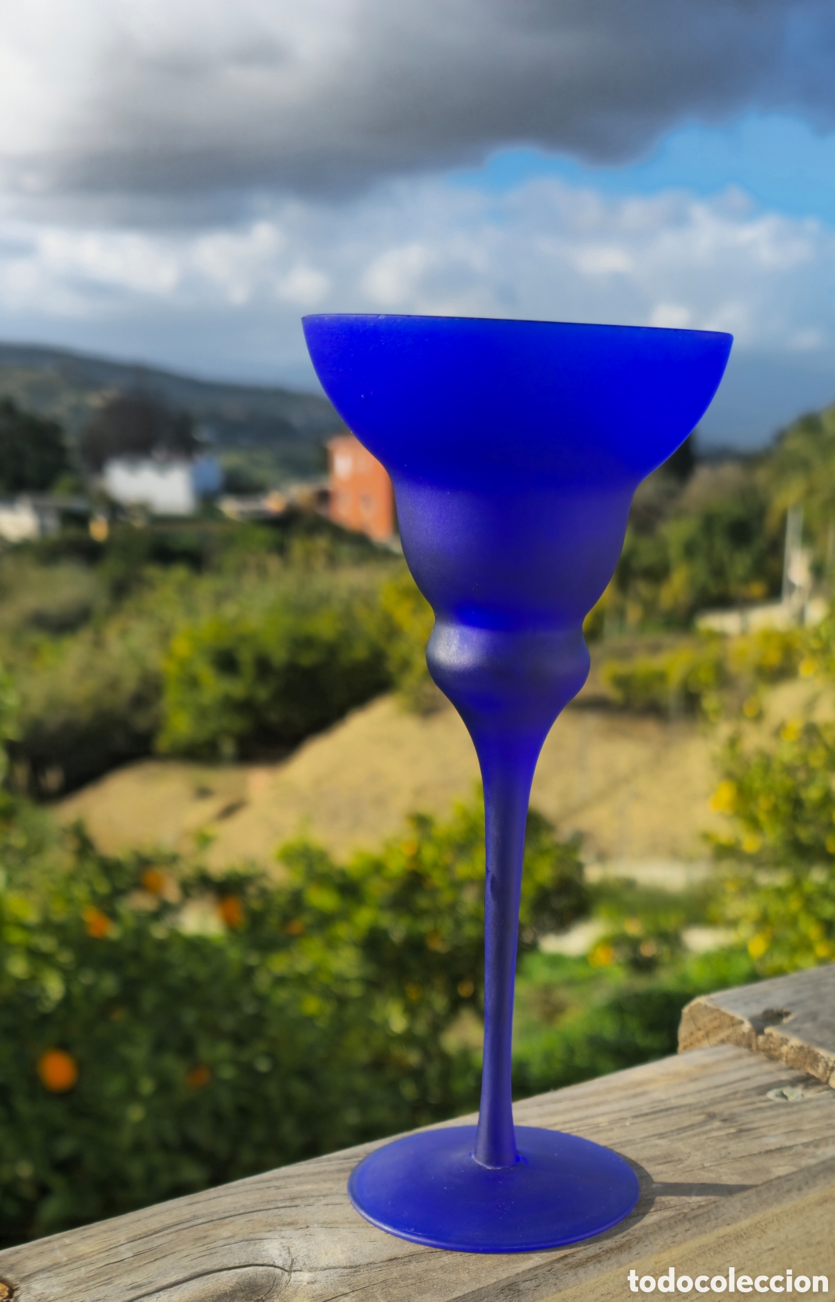 Vintage: Candelero de cristal azul - Foto 5