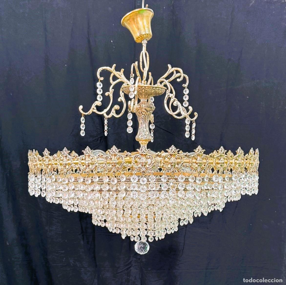 Vintage: Lampara estilo cesta cristal y laton - Foto 1