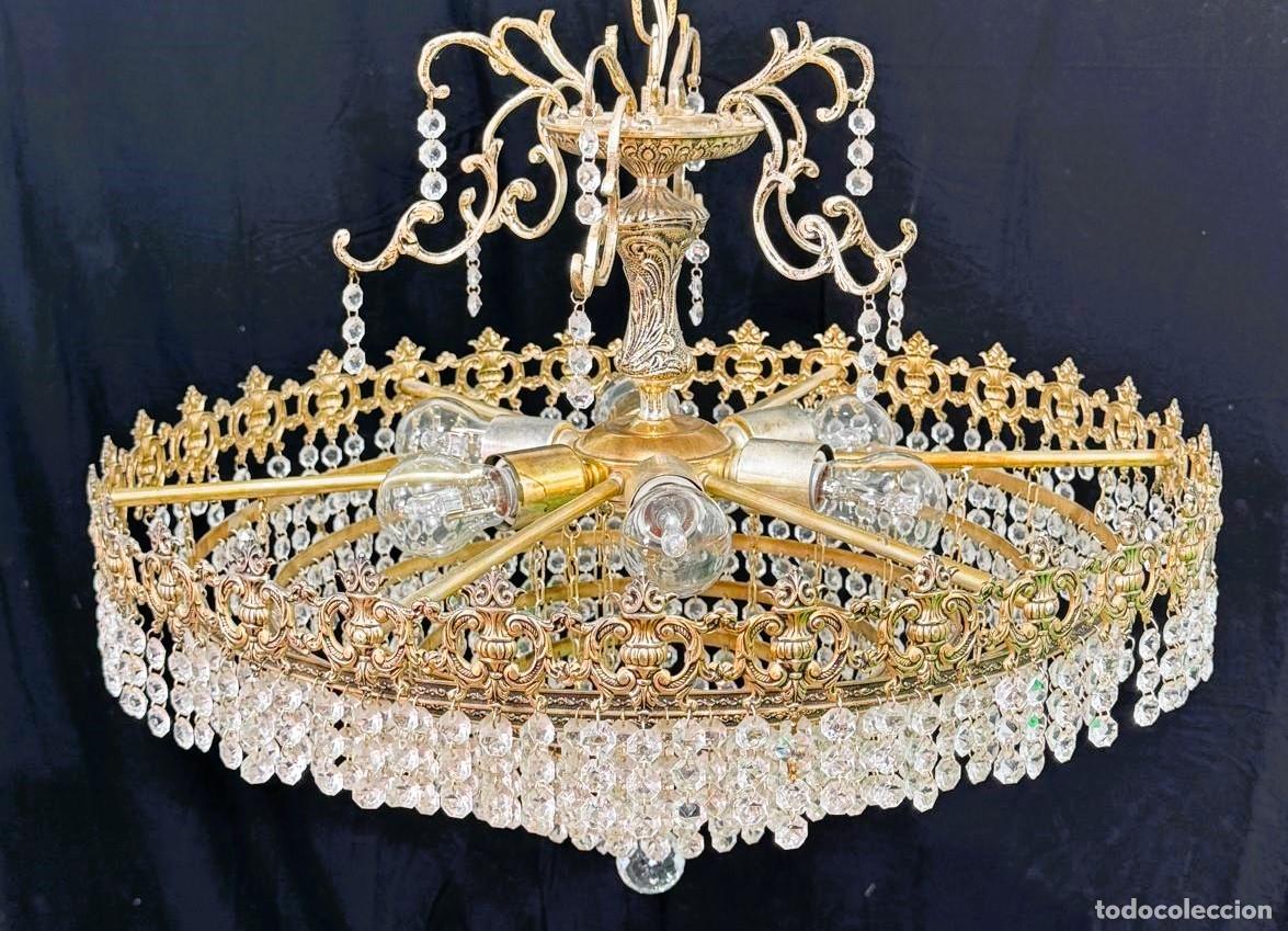Vintage: Lampara estilo cesta cristal y laton - Foto 5