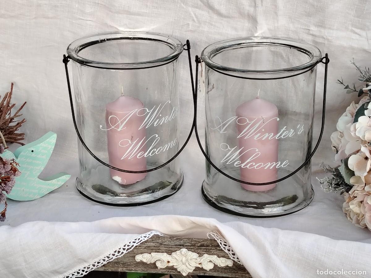 Vintage: 2 porta-velas de cristal con asa - Foto 1