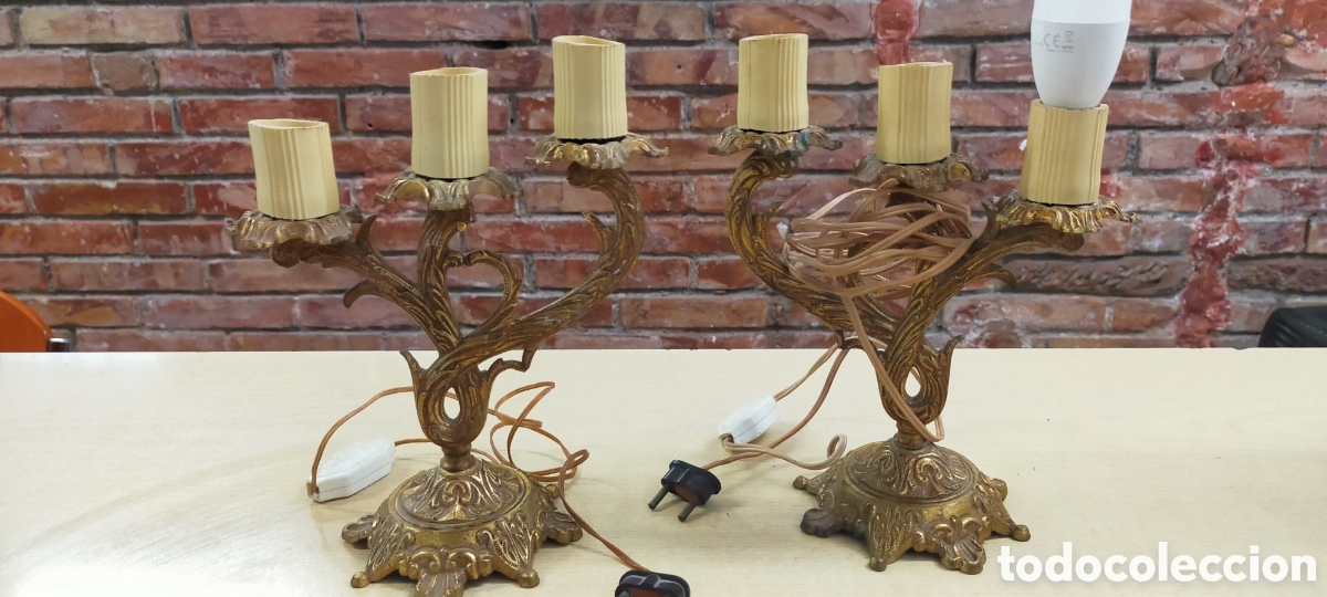 Vintage: 2 candelabros bronce, antiguos - Foto 1