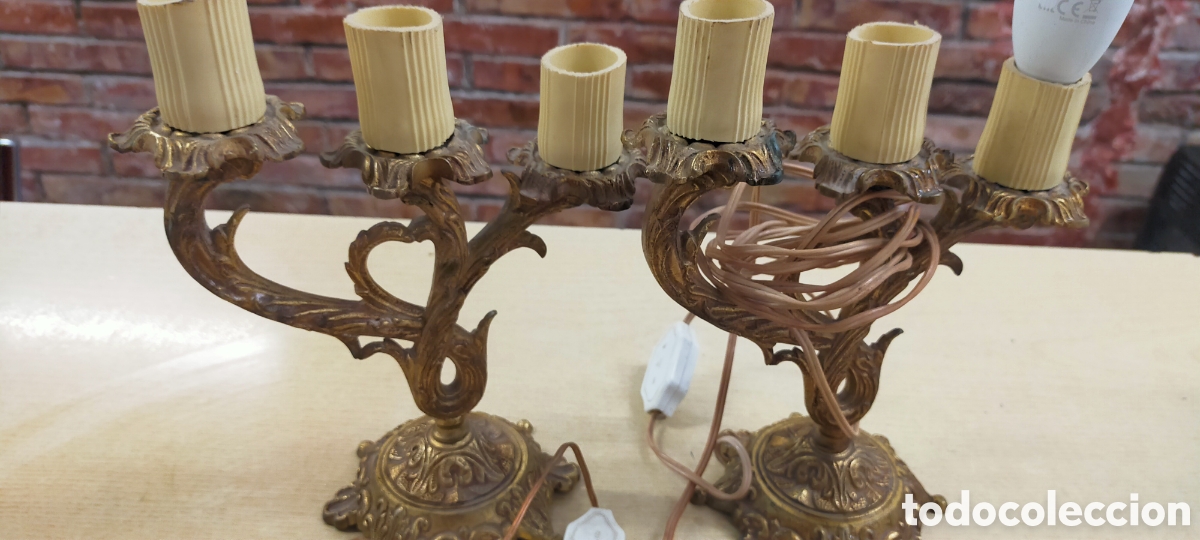 Vintage: 2 candelabros bronce, antiguos - Foto 12