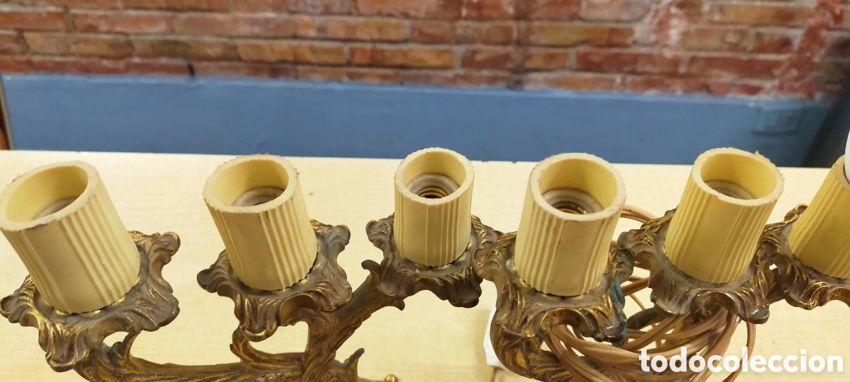 Vintage: 2 candelabros bronce, antiguos - Foto 13