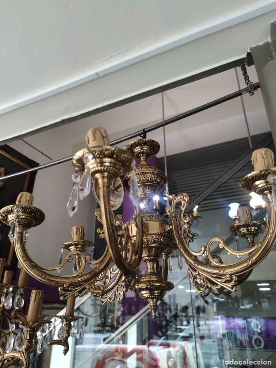 Vintage: L&Aacute;MPARA DE BRONCE Y CRISTAL 6 LUCES - Foto 1