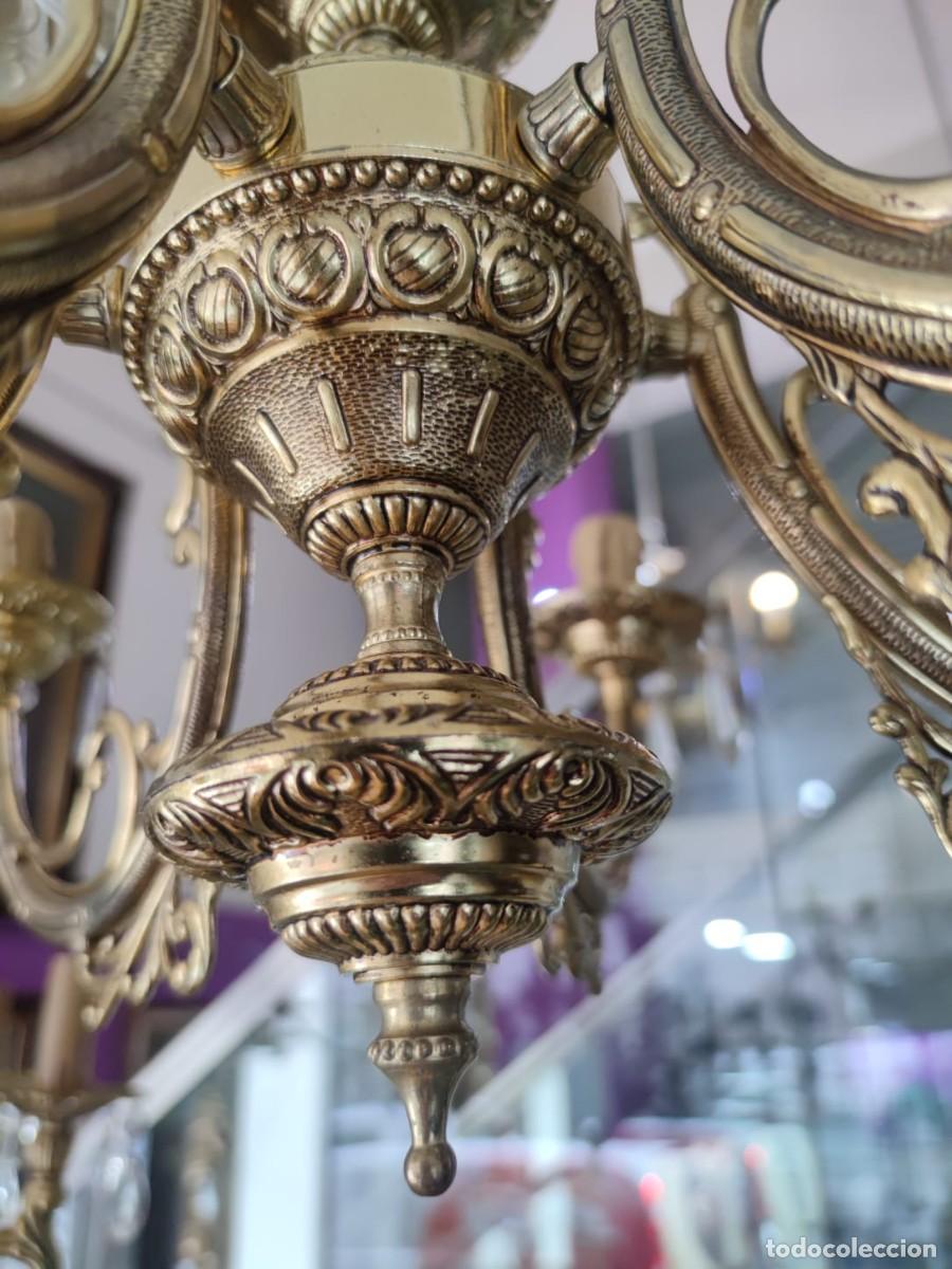 Vintage: L&Aacute;MPARA DE BRONCE Y CRISTAL 6 LUCES - Foto 2