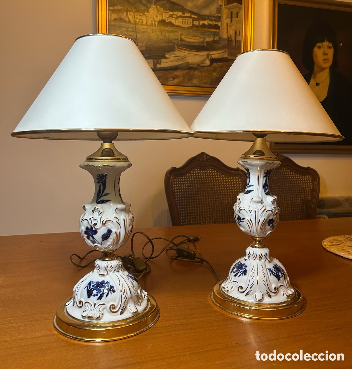 Vintage: L&Aacute;MPARAS PORCELANA 38,5cm.