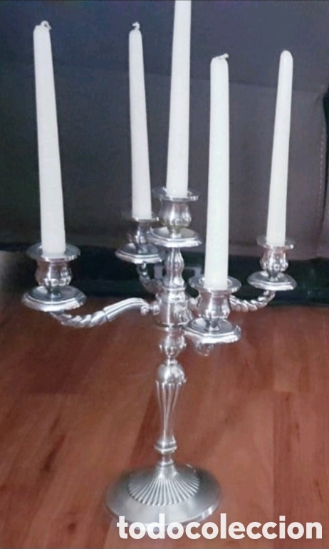 Vintage: Candelabros de alpaca para 5 velas - Foto 3