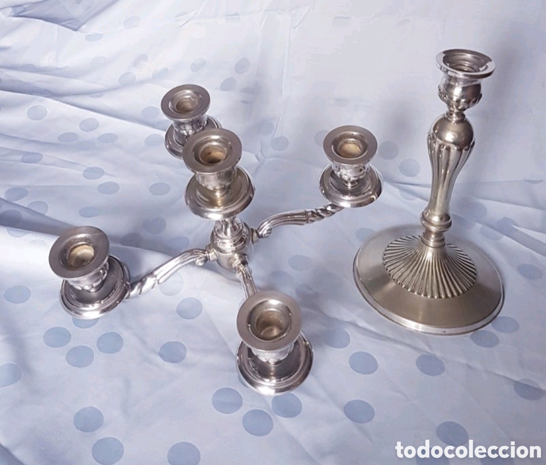 Vintage: Candelabros de alpaca para 5 velas - Foto 9