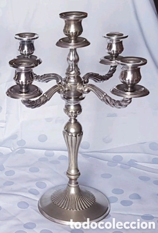 Vintage: Candelabros de alpaca para 5 velas - Foto 1