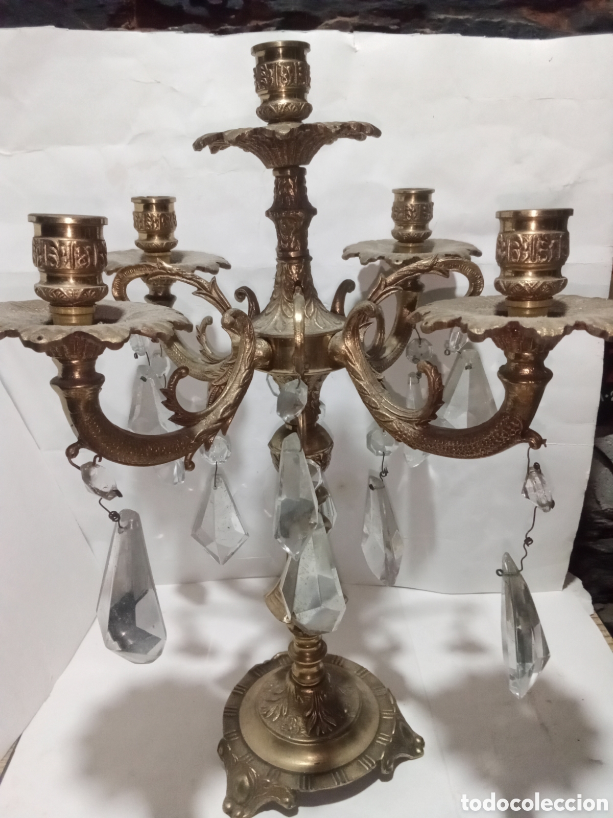 Vintage: CANDELABRO - BRONCE Y CRISTAL - Foto 3