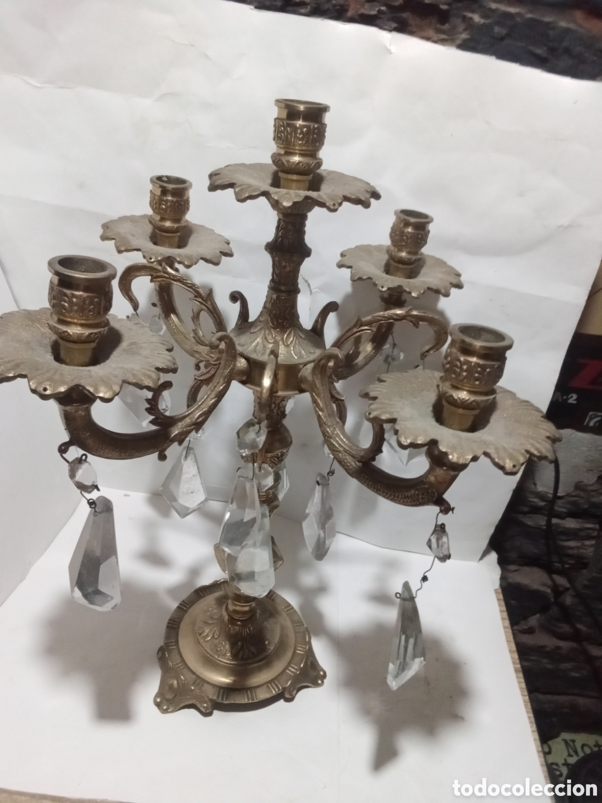 Vintage: CANDELABRO - BRONCE Y CRISTAL - Foto 4