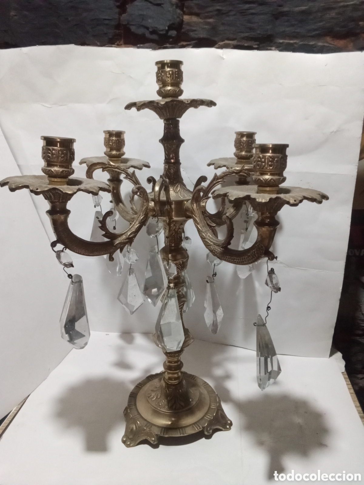 Vintage: CANDELABRO - BRONCE Y CRISTAL - Foto 5