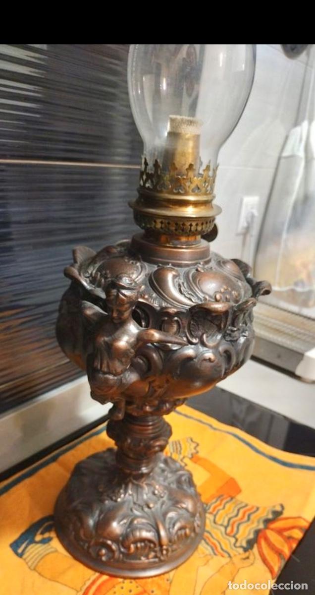 Vintage: Quinqu&eacute; l&aacute;mpara antigua bronce - Foto 2