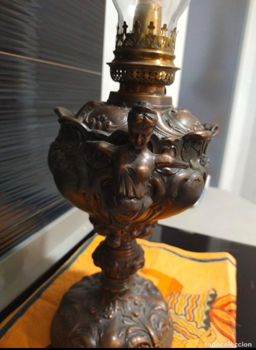 Vintage: Quinqu&eacute; l&aacute;mpara antigua bronce - Foto 3