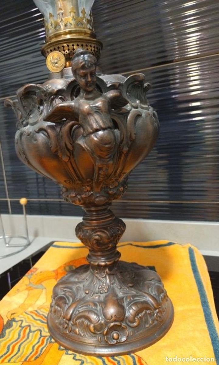 Vintage: Quinqu&eacute; l&aacute;mpara antigua bronce - Foto 6