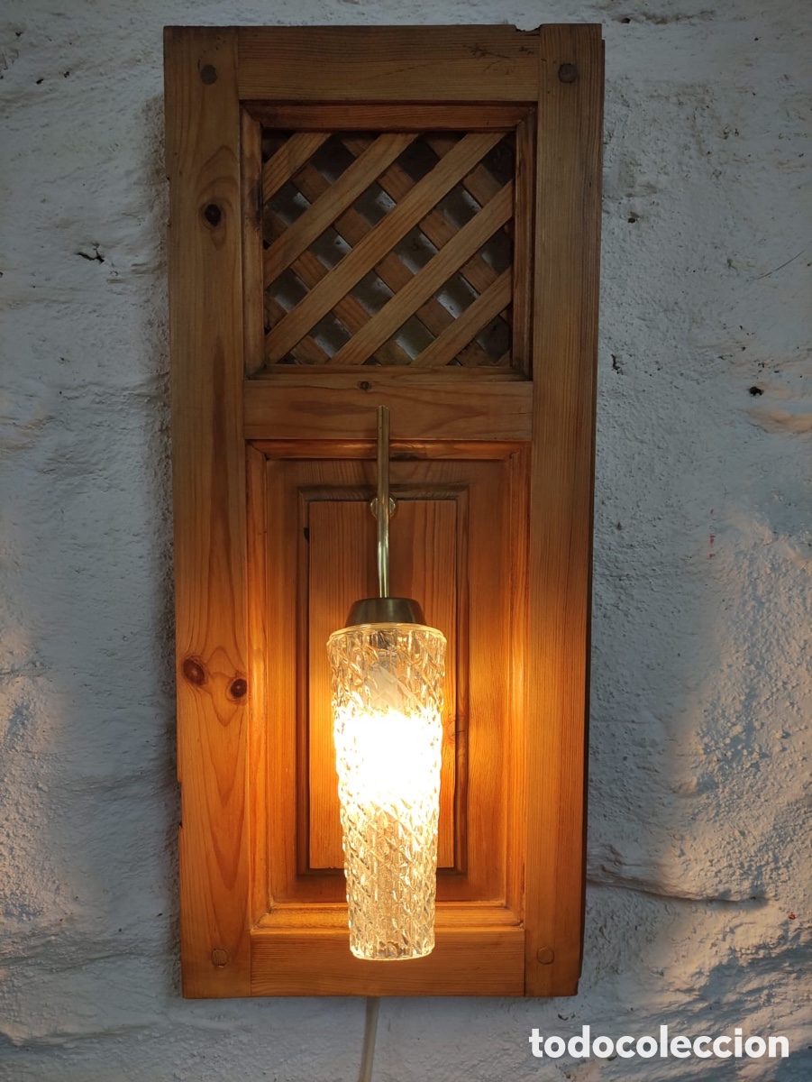 Vintage: L&aacute;mpara de Pared base Persiana Madera - Foto 2